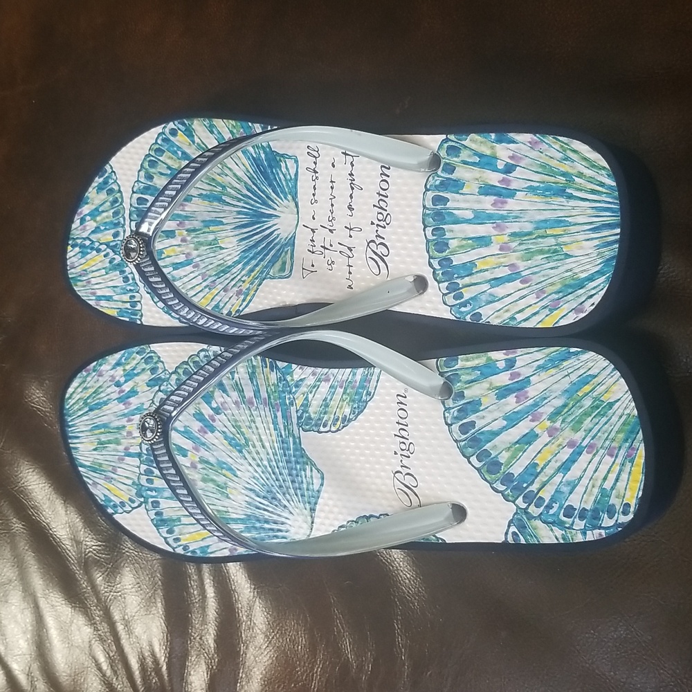 Brighton Calypso Sea Shell Surf Wedge Blue Flip Flops - Picture 4 of 16